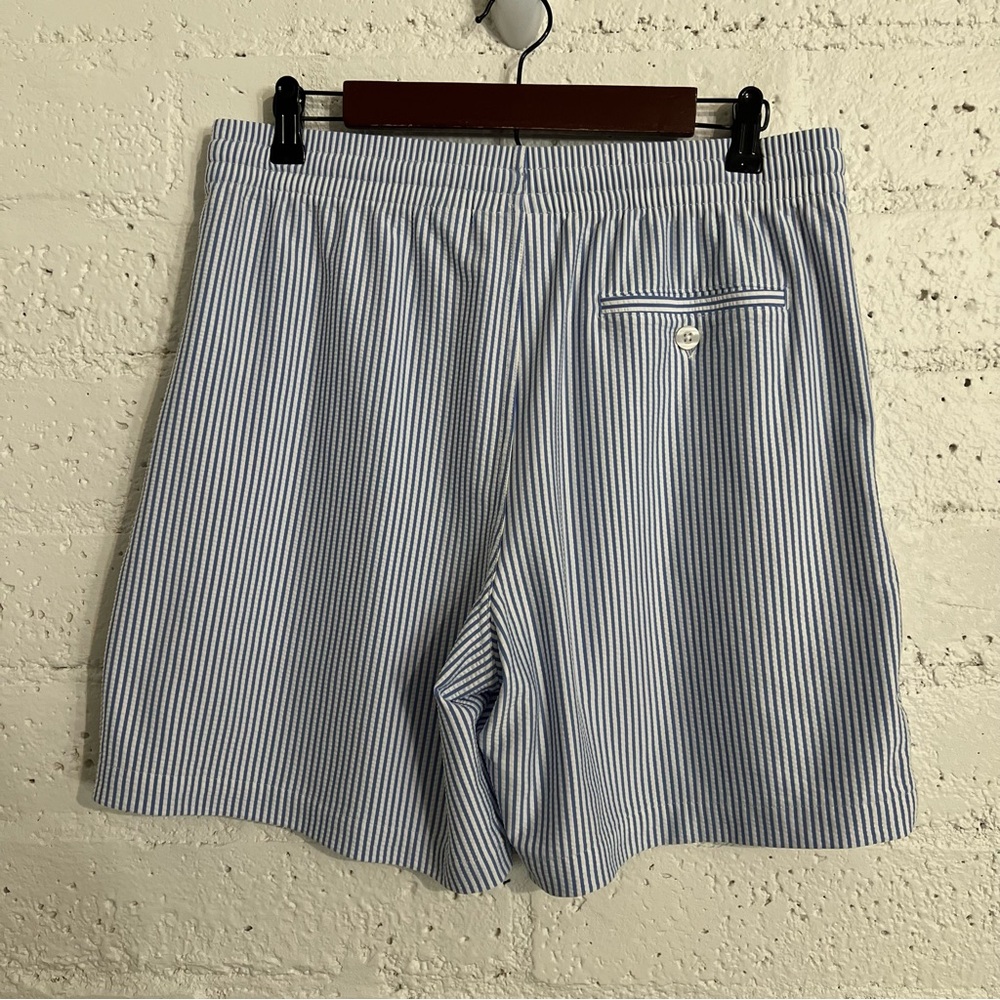 C&C California Shorts M Blue White Stripe Seersucker Stretch Pull On Drawstring - Picture 3 of 4